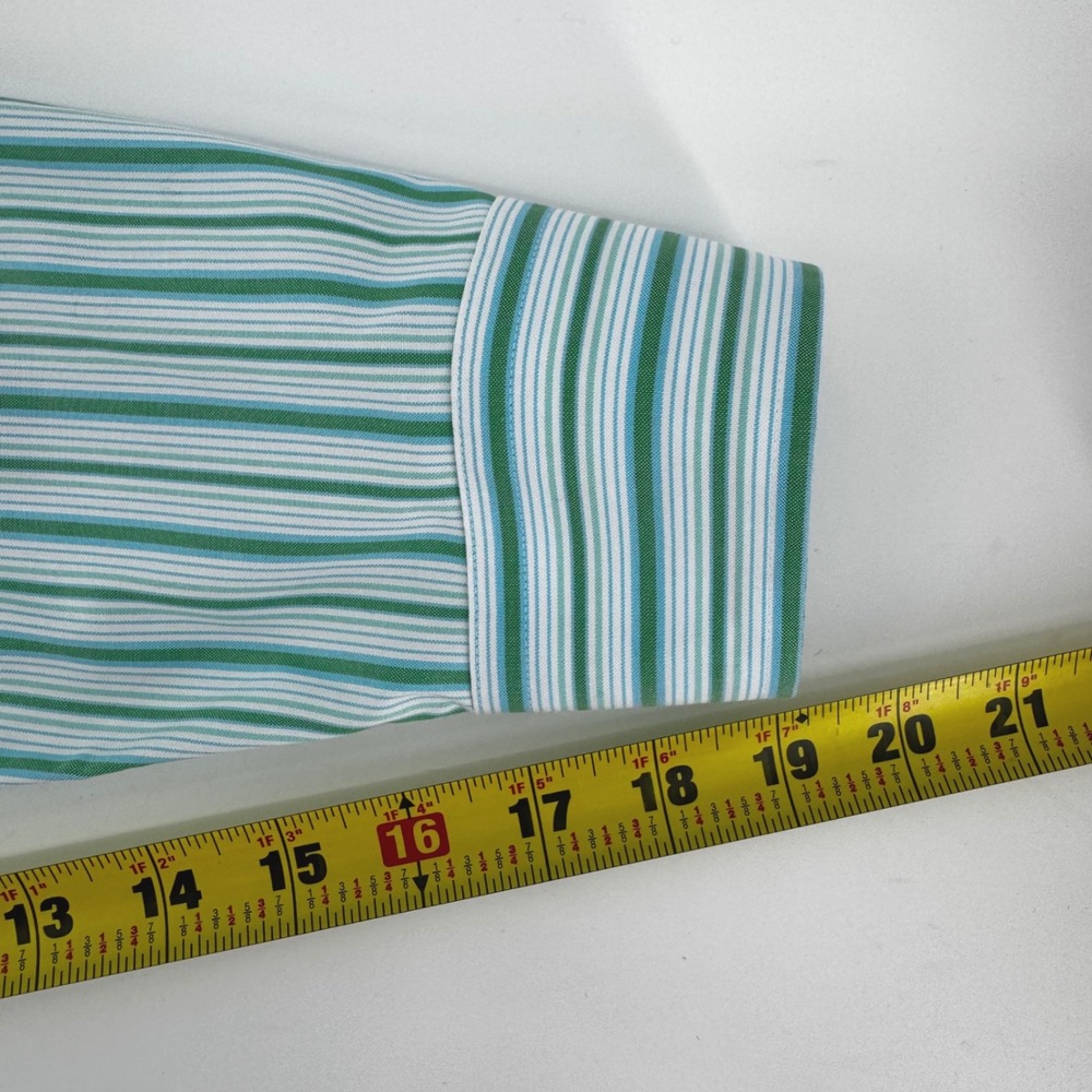 Lands' End Mens 16-33 Tailored Fit No Iron Supima Pinpoint Stripe Shirt Green - Picture 8 of 10
